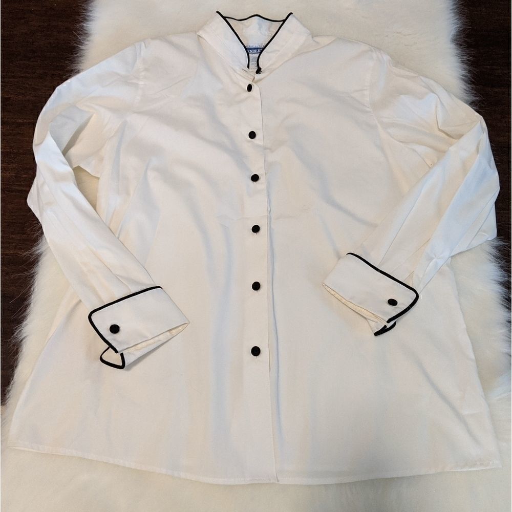 Pendleton Plus vintage white blouse black trim 14w